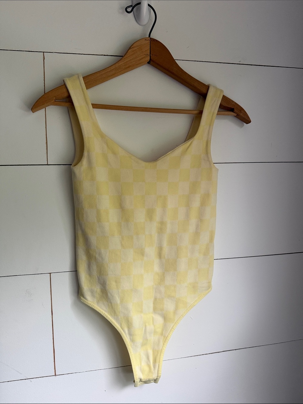 Free People Intimately Clean Lines Yellow Check One-Piece Bodysuit XS/S